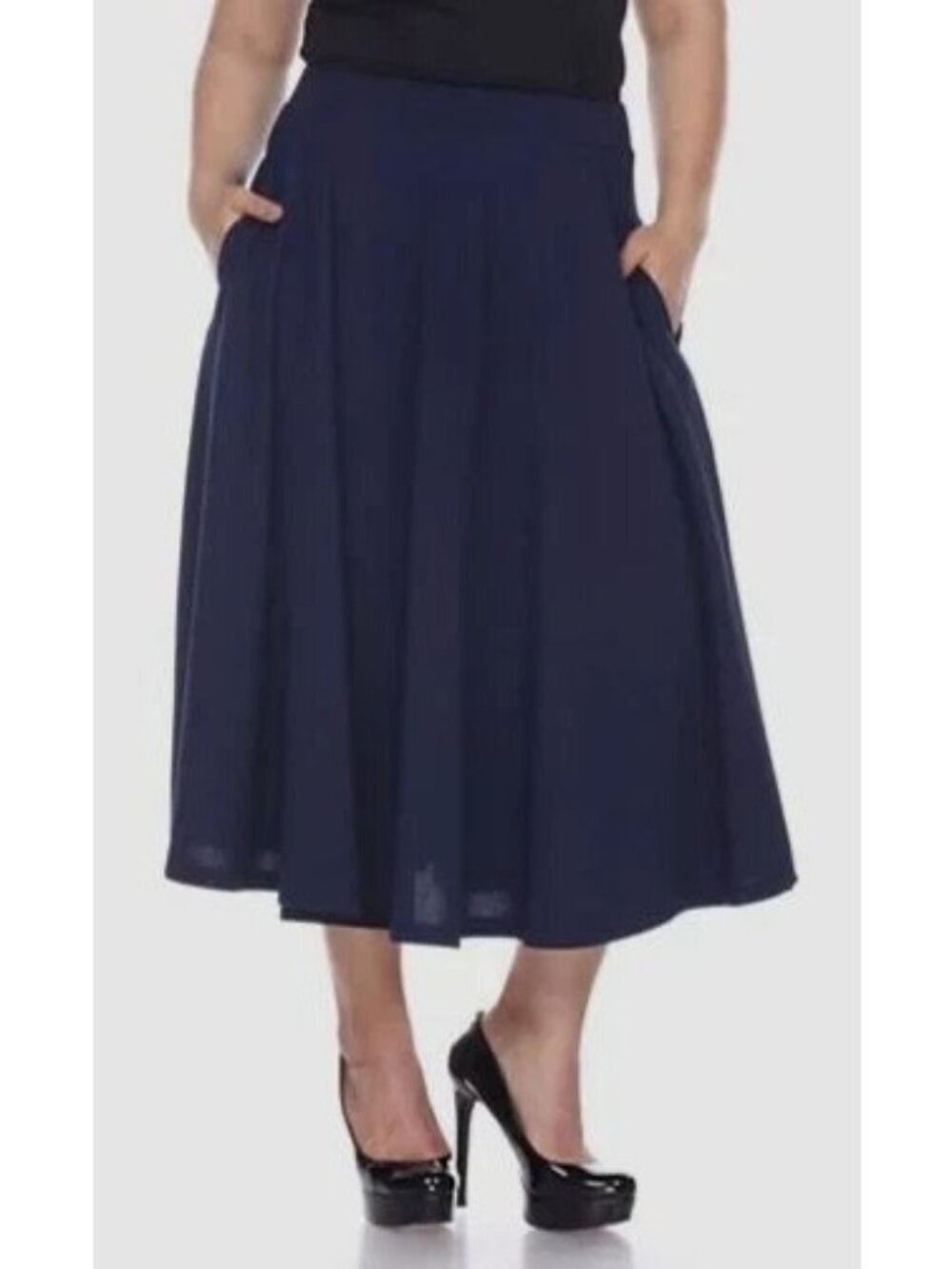 White Mark Womens Plus Knit Textured Tasmin Flared Midi Skirt Blue Size 2XL NWT